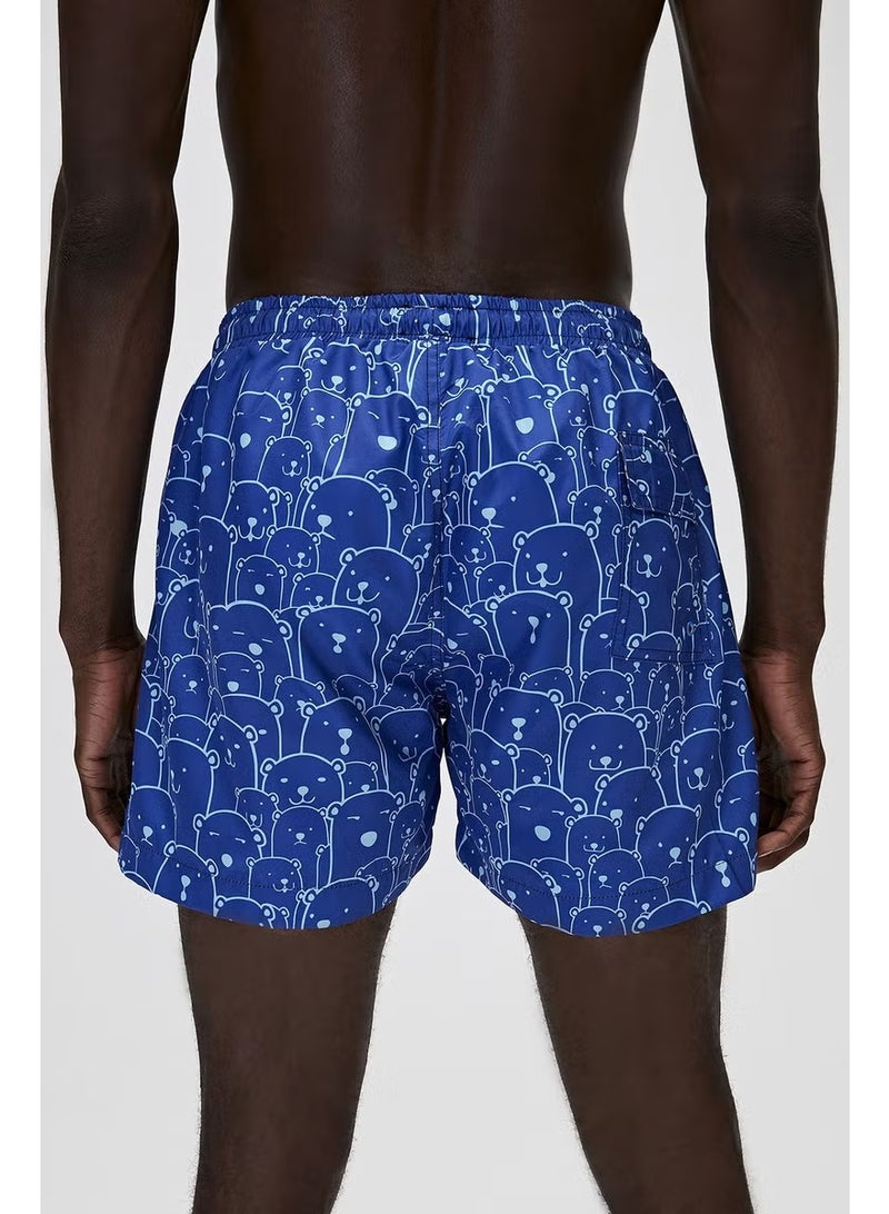 Bad Bear Elastic Waist Regular Fit Pocket Patterned Blue Men's Shorts Swimsuit - Image 3